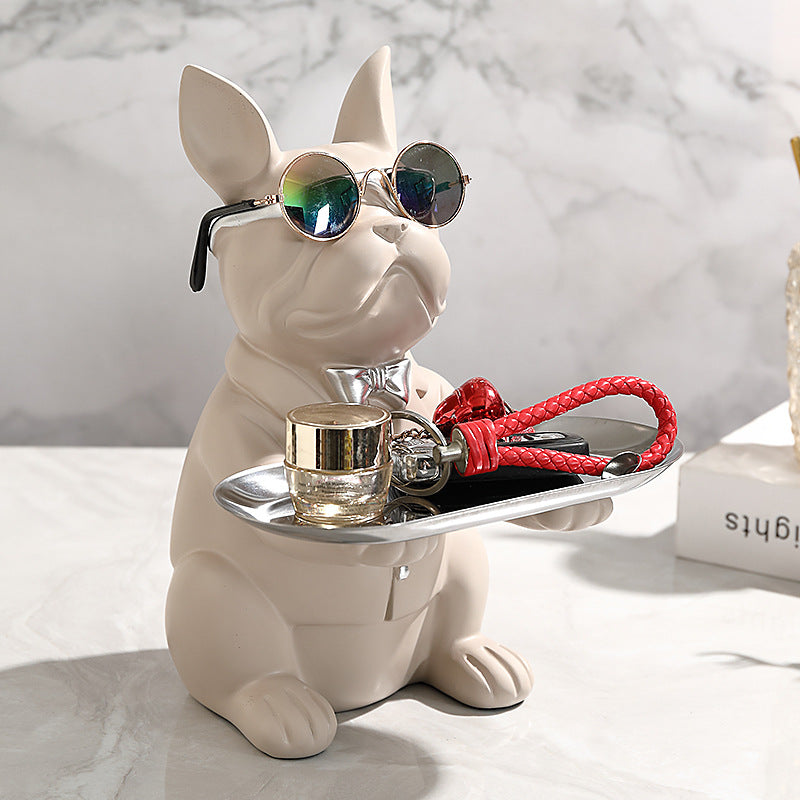 French Bulldog Statue with Tray Abstract Art Decor