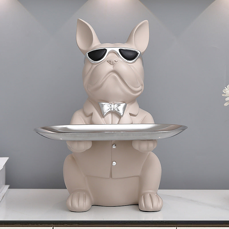 French Bulldog Statue with Tray Abstract Art Decor