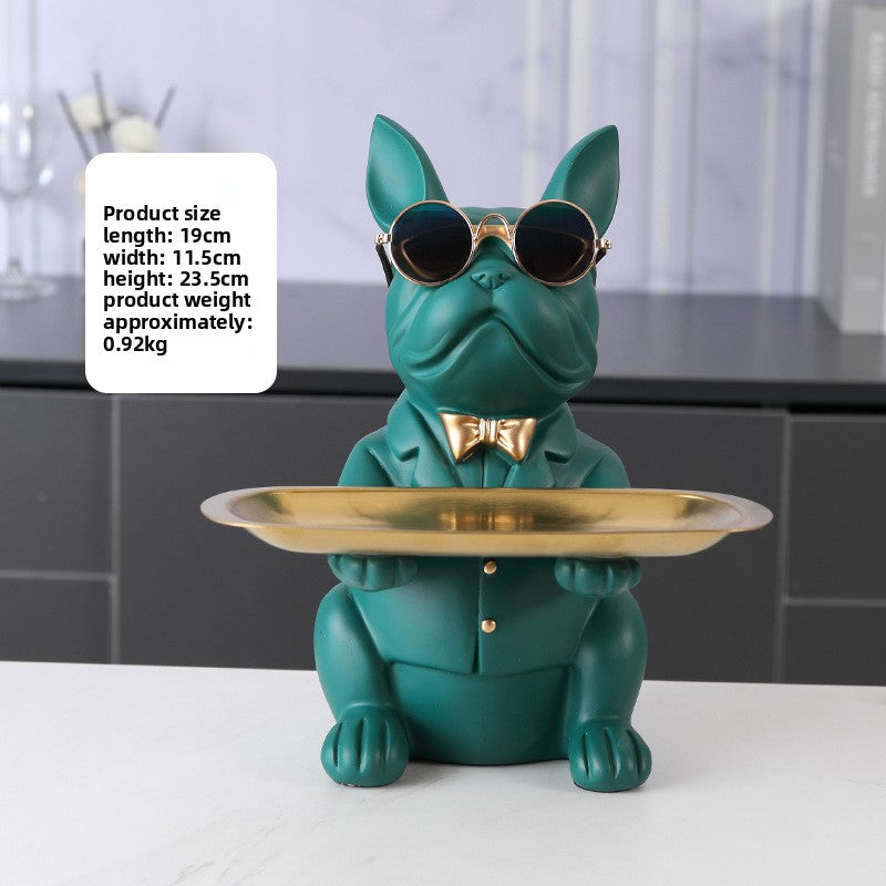 French Bulldog Statue with Tray Abstract Art Decor