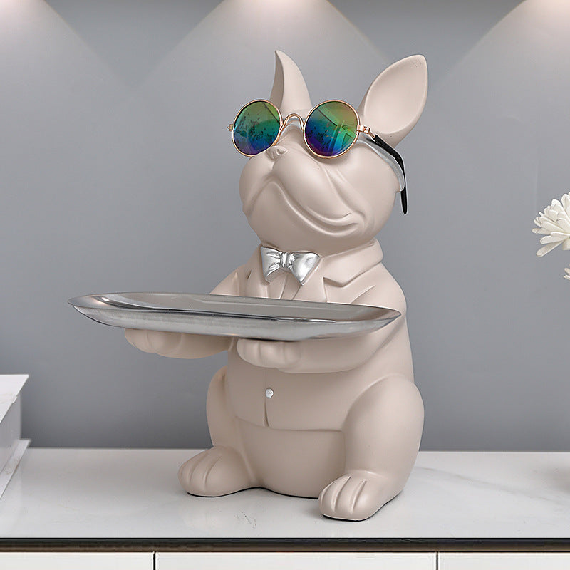 French Bulldog Statue with Tray Abstract Art Decor