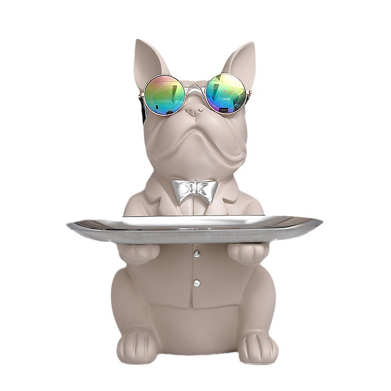 French Bulldog Statue with Tray Abstract Art Decor