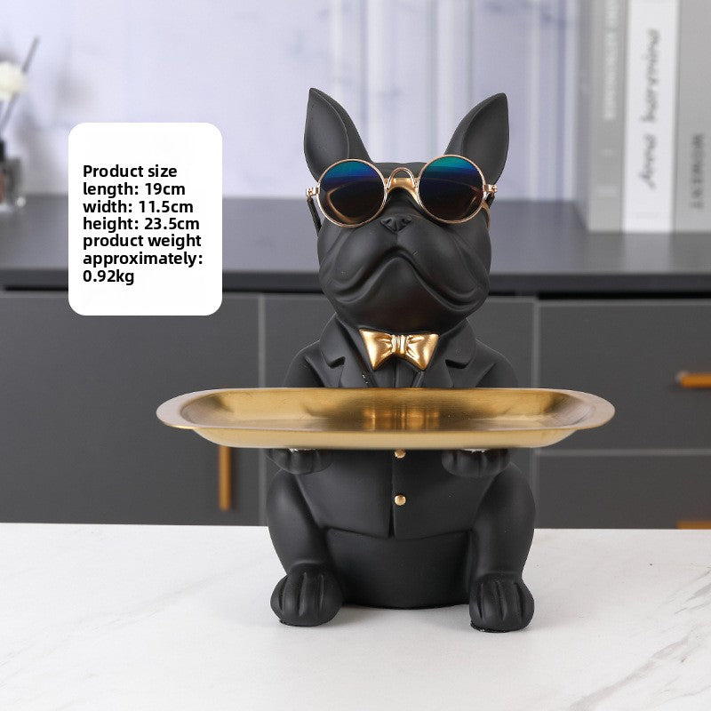 French Bulldog Statue with Tray Abstract Art Decor
