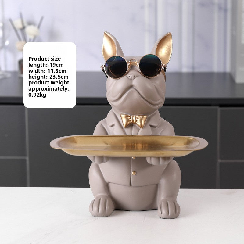 French Bulldog Statue with Tray Abstract Art Decor