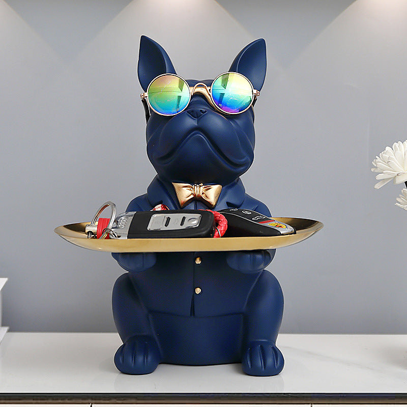 French Bulldog Statue with Tray Abstract Art Decor